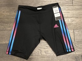 NWT Adidas Girls Size Large (14) Black w Pink/Blue 3 Stripe Mesh Athletic Shorts - £13.56 GBP