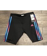 NWT Adidas Girls Size Large (14) Black w Pink/Blue 3 Stripe Mesh Athleti... - £13.66 GBP