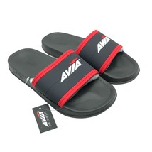 Avia Mens Striped Slide Sandals Rubber Logo Black Red 7 - $14.49
