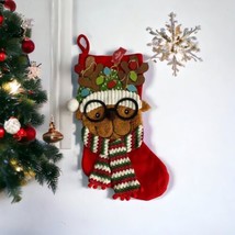 Reindeer Christmas Stocking for Dogs Knit Hat Scarf 17&quot; Fleece Eyeglasse... - $21.46