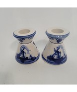 Vintage Delft Blue Windmill Hand Painted Ceramic Taper Candlestick Holde... - $20.29 CAD