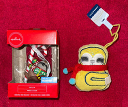 Hallmark 2020 Sloth with Candy Cane &amp; Plush Yellow Sloth Christmas Ornaments New - $19.99