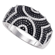 10k White Gold Womens Black Color Enhanced Diamond Symmetrical Stripe Band Ring - £607.51 GBP