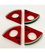 Vintage Handmade Napkin Ring Holders Watermelon Wood Lot of 4 - $33.94 CAD