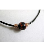 Copper and Glass Bead Leather Choker Necklace RKM365 - £11.99 GBP