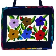 Handmade needlepoint floral shoulder bag purse boho colorful  - $26.11