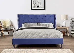 Home Life Premiere Classics Velour Blue 51&quot; Tall Headboard Platform Bed ... - $477.99