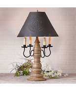 Large Colonial Table Lamp with Punched Tin Shade - Textured Pearwood Fin... - £391.93 GBP