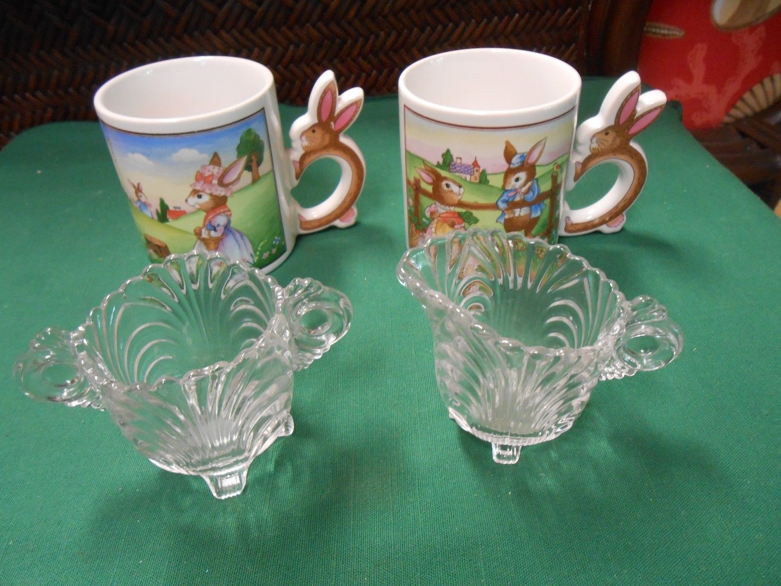 Great 4 Piece COLLECTION...2 Rabbit Mugs and Mini SUGAR AND CREAMER - £5.25 GBP