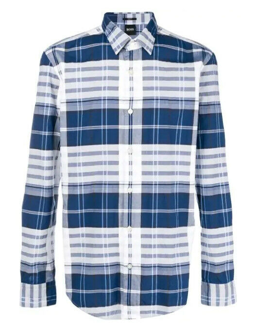 Boss Hugo Boss Mens Blue Plaid Ronni Slim Fit Button Down Shirt M Medium 3632-9  - $98.00