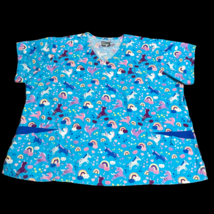Buttersoft Blue Rainbow Stars Unicorn Plus Sz 4XL Scrub Shirt Nurse Vet ... - $19.99