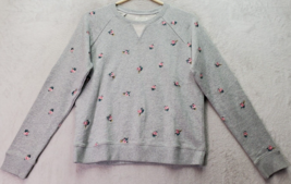 Lucky Brand Sweatshirt Womens XS Gray Embroidered Floral Long Sleeve Rou... - $18.44