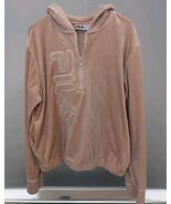 FILA Pink 1/4 Zip Velvet Velour Sweater Hoodie Womens Size Large Soft Comfy - $15.79