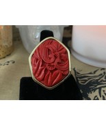BARSE Polished Cast Bronze Carved Red Cinnabar Resin Statement Ring Sz 9... - $109.22 CAD
