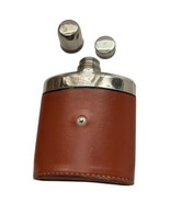 Chrome Flask Bottle Real Hide Leather Case England Silver Cap Made in Ge... - $28.45