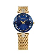 FACET STRASS Brilliant-Cut Gold Plated Swiss Quartz Watch 15mm Band Blue... - $782.03 CAD