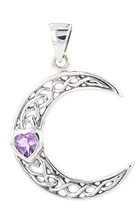 Jewelry Trends Crescent Moon Celtic Knot Amethyst Heart Sterling Silver Pendant - £61.63 GBP