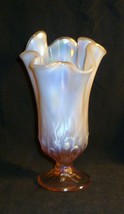 FENTON Pink Iridescent Opalescent Art Glass Lily of the Valley Handkerchief Vase - $94.04