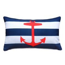 Red Anchor Nautical Throw Pillow 12x19, Complete with Pillow Insert - £33.63 GBP