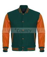 New Super Varsity Letterman Baseball Jacket Green Body Orange Leather Sl... - £47.19 GBP
