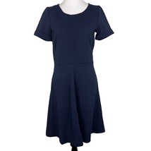 J.Crew Navy Blue Short Sleeve Ribbed Fit &amp; Flare Dress Womens Size 6 - $454.61 MXN