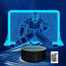 Ice Hockey Night Light, 3D Led Optical Illusion Lamp With Remote Control And Tim - £22.36 GBP