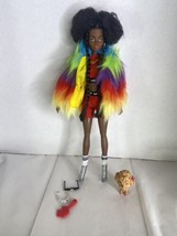 Barbie Extra Doll 1 African American Afro Puff Braids Multicolor Furry Coat Pet - £15.48 GBP