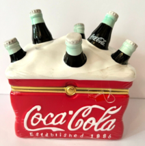 Houston Harvest Ceramic Coca Cola Ice Chest Cooler Trinket Box Hinged 6&quot;x5&quot; - $13.85