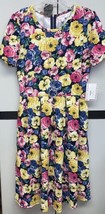 NWT 2.0 LuLaRoe Medium Black Pink Blue Yellow Green Floral Amelia Zip Dress - £40.24 GBP