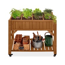 Outdoor Elevated Raised Garden Bed Planter Box with Locking Wheels - £185.72 GBP