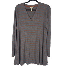 Matilda Jane Long Sleeve Tunic Top XL Womens Grey Orange Striped V Neck Pullover - £14.70 GBP