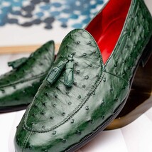 Aubiere Genuine Ostrich Quill Tassel Loafers Shoes Forest Green image 13