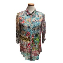 Johnny Was Patchwork Button Up Rayon Women&#39;s Top Blouse Milla C687258-2 ... - $69.92