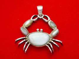 Mother of Pearl Inlay Crab Pendant Sterling Silver Cancer Zodiac Beach - £78.95 GBP