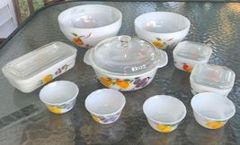 Fire King Anchor Hocking Fruit Pattern Milk Glass 14 Piece Set Mint Cond... - $121.25