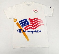 Champion USA Olympics Short Sleeve White T Shirt Vintage Single Stitch M... - £23.91 GBP