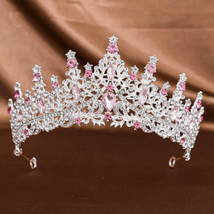 Wicked Silk Prom, Quinceanera Jeweled Crown Tiara Headband - Silver Pink - $25.00