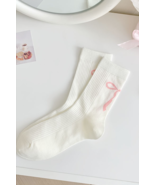 Light Pink Girlish Ribbon Bow Printed Socks - $73.40 MXN