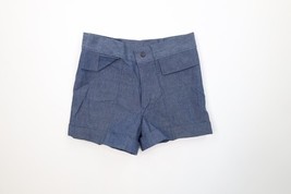 Vtg 70s Streetwear Womens 28 Distressed Chambray Cuffed Denim Shorts Blu... - $59.35