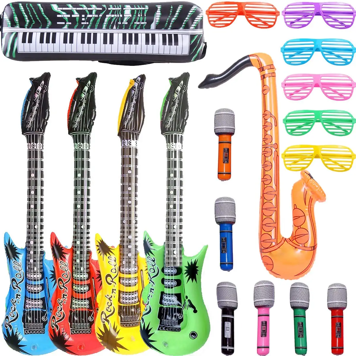 18 Pack Inflatable Party Props Inflate Rock Band Assortment Toy Set for Concert - £22.66 GBP