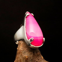 Sterling Silver Ring with tear shaped pink Agate Cabochon Size 9.5 - £56.12 GBP