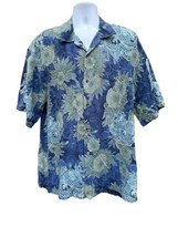 Tommy Bahama Shirt Mens XL Blue Floral Hawaiian Short Sleeve Tencel/rayon - £11.64 GBP