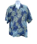 Tommy Bahama Shirt Mens XL Blue Floral Hawaiian Short Sleeve Tencel/rayon - $14.84