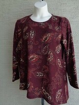 New Directions XL  Asymmetrical L/S  Soft Hacci Sweater Top Plum Paisley... - $14.80