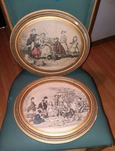 Antique Pair Heloise Leloir (1820-1873) Framed Watercolor Prints Gilt Oval Frame - £74.72 GBP