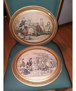 Antique Pair Heloise Leloir (1820-1873) Framed Watercolor Prints Gilt Oval Frame - $95.00