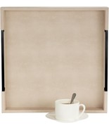 Sagala 16”x16” Ivory Faux Shagreen Leather Tray, Ottoman Coffee Table Decor - $700.74 MXN
