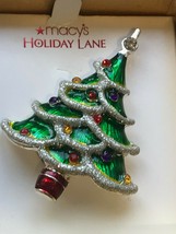 Estate Macy’s Holiday Lane Green Enamel w Sparkly Silver Garland &amp; Colorful Rhin - £18.99 GBP