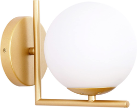 Wall Sconce Lighting, White Glass Globe, Gold Wall Lamp, Mid-Century Modern Sty - £88.21 GBP