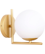 Wall Sconce Lighting, White Glass Globe, Gold Wall Lamp, Mid-Century Mod... - £85.49 GBP
